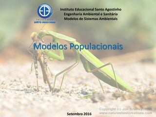 Modelos Populacionais
Instituto Educacional Santo Agostinho
Engenharia Ambiental e Sanitária
Modelos de Sistemas Ambientais
Setembro 2016
 