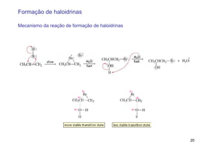 Formação de haloidrinas

Mecanismo da reação de formação de haloidrinas




                                                 20
 