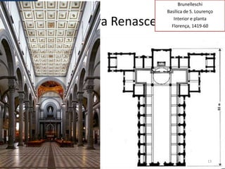 Arquitectura Renascentista
13
Brunelleschi
Basílica de S. Lourenço
Interior e planta
Florença, 1419-60
 