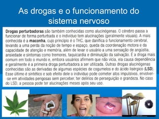 As drogas e o funcionamento do 
sistema nervoso 
 