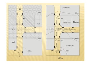 A1=10758,19m²
         A1
                                   695m                                                              695m
              BL                                                       BL
                                                                  1
          1        A3                                                 693,26m




                                                         49,23m
                                                                                                  A2=
                                                                                A3=7544,19m²      3862,34m²
                                   A2

                               2          A4=9431,91m²             690,0m       65,82m    2
A4   3                                                   3                                     691,14m




                                                         49,93m
                                   690m                                                              690m
          4                                              4            687,50m
A5




                                                          36,66m
                                                                                   A5=10984,37m²



                                                                   684,25m
                        685m                                                       685m
     5                                                   5


                                                                      100m
                                                                      680,00m
 