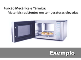 Função Mecânica e Térmica:
Materiais resistentes em temperaturas elevadas
ExemploExemplo
 