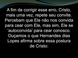 Essa insuficiência traz no próprio
termo a obvialidade de sua
interpretação.
Sua cura pode ser encontrada numa
entrega quantitativa maior e somente
Deus pode dizer seu limite.
O que não significa que não seja um
desafio sobretudo para aqueles que
acreditam que já fazem demais.
 
