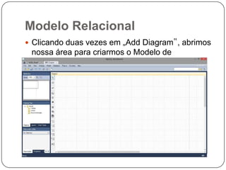 Modelo Relacional
 Clicando duas vezes em „Add Diagram‟, abrimos

nossa área para criarmos o Modelo de
Relacional.

 