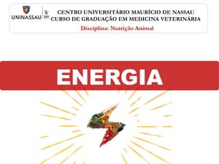 CENTRO UNIVERSITÁRIO MAURÍCIO DE NASSAU
CURSO DE GRADUAÇÃO EM MEDICINA VETERINÁRIA
Disciplina: Nutrição Animal
ENERGIA
 