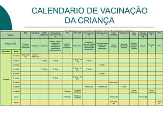 CALENDARIO DE VACINAÇÃO
DA CRIANÇA
 