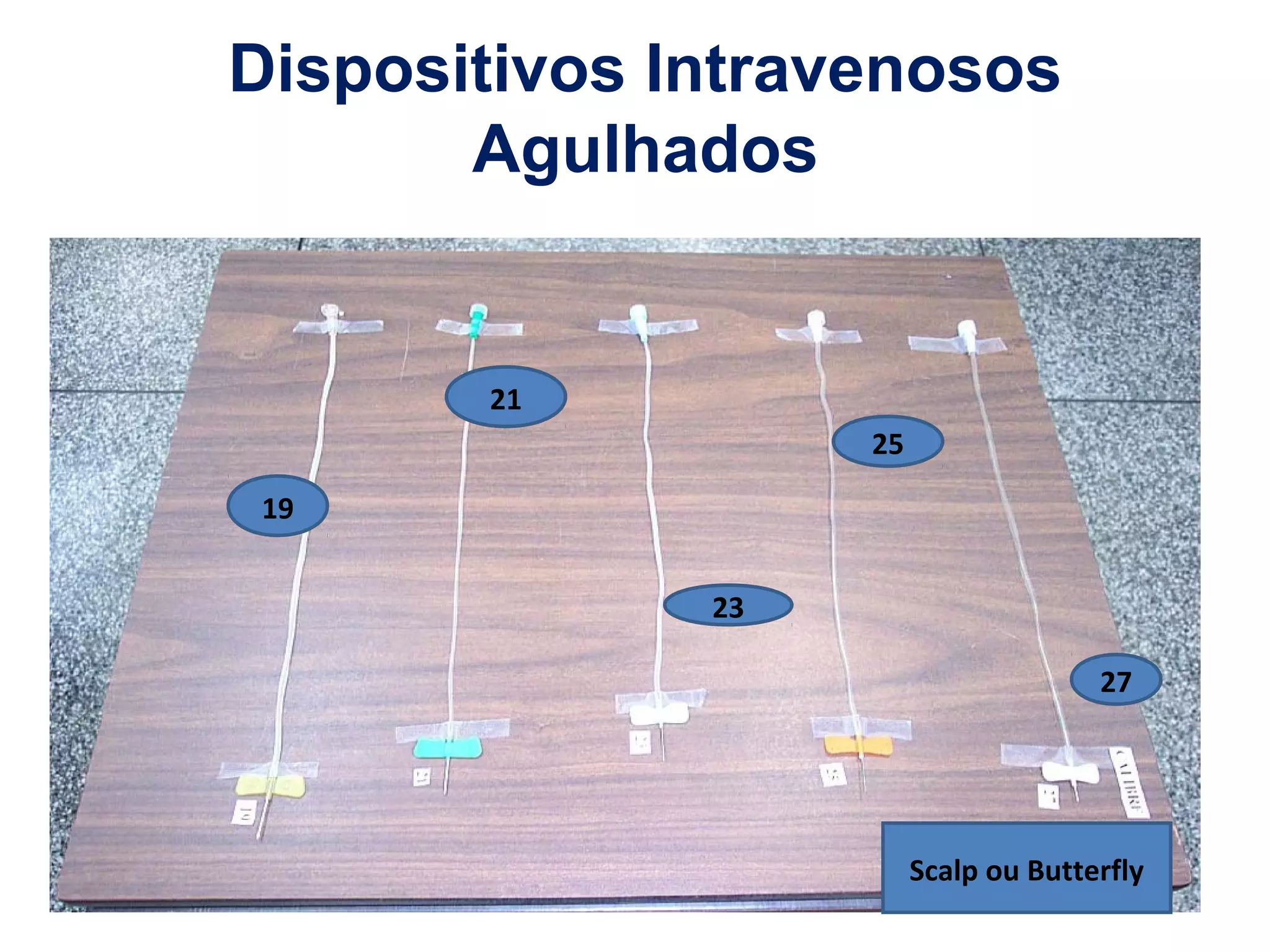 Dispositivos Intravenosos
Agulhados
Scalp ou Butterfly
19
21
23
25
27
 