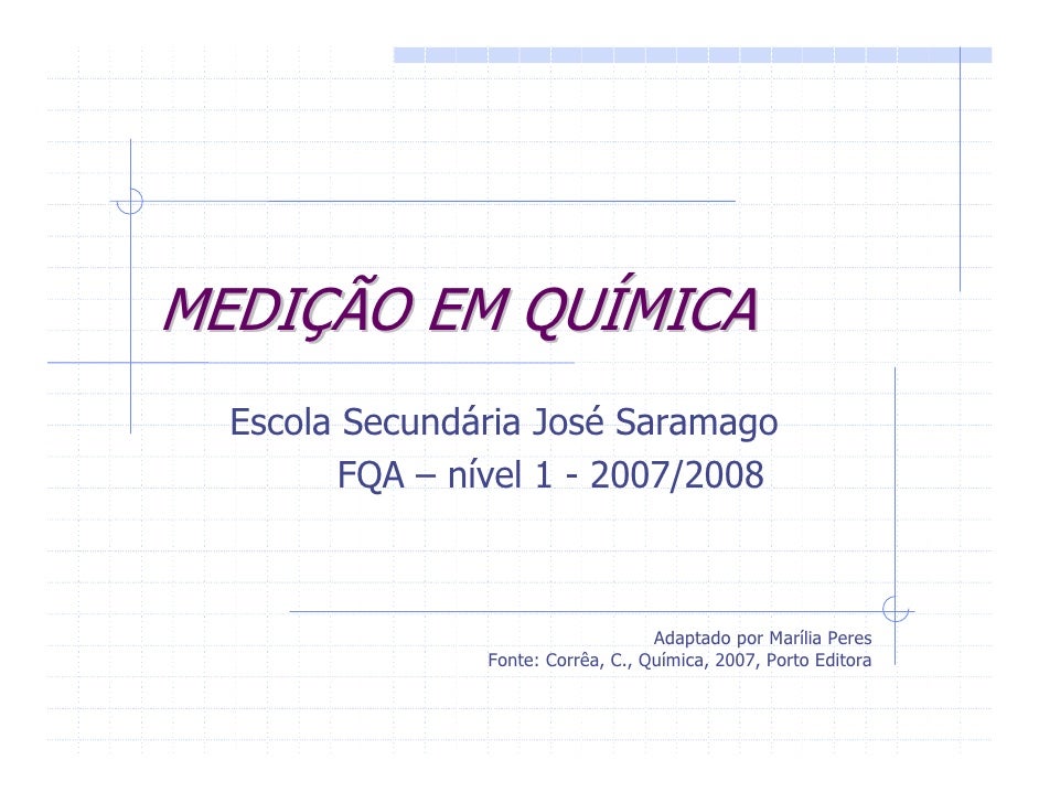 MEDIÇÃO EM QUÍMICA
  Escola Secundária José Saramago
         FQA – nível 1 - 2007/2008



                               ...