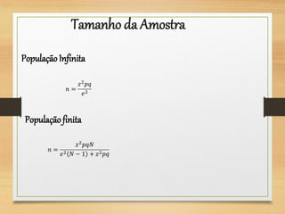 Tamanho da Amostra
PopulaçãoInfinita
Populaçãofinita
 