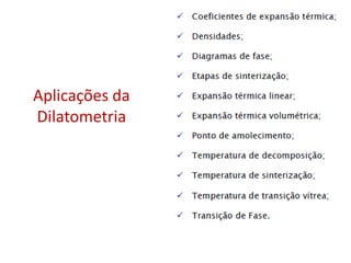 Aplicações da
Dilatometria
 