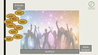 N20
N20
N20
N20
N20
N20
N20
N20
N20
N20
Entrada
(ar)
Saída
(sangue)
ALVÉOLO
 