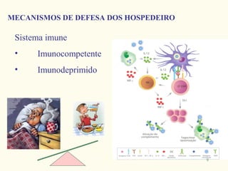 MECANISMOS DE DEFESA DOS HOSPEDEIRO

 Sistema imune
 •    Imunocompetente
 •    Imunodeprimido




                                      9
 