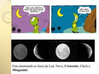 Foto mostrando as fases da Lua: Nova, Crescente, Cheia e
Minguante
 