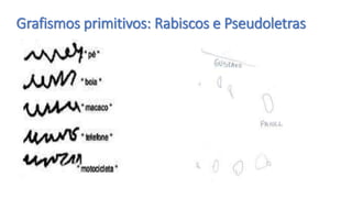 Grafismos primitivos: Rabiscos e Pseudoletras
 
