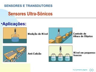 Sensores Ultra-Sônicos SENSORES E TRANSDUTORES Aplicações:   