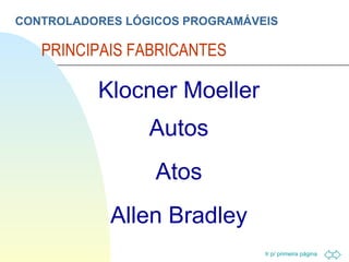 CONTROLADORES LÓGICOS PROGRAMÁVEIS PRINCIPAIS FABRICANTES  Klocner Moeller Autos Atos Allen Bradley 