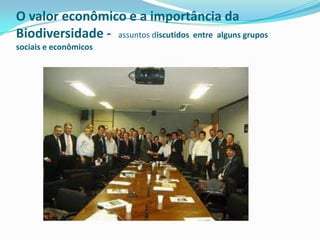 O valor econômico e a importância da
Biodiversidade - assuntos discutidos entre alguns grupos
sociais e econômicos
 
