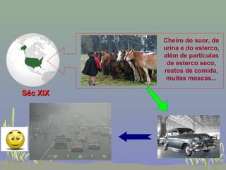 Cheiro do suor, da
          urina e do esterco,
          além de partículas
           de esterco seco,
          restos de comida,
           muitas moscas...

Séc XIX
 