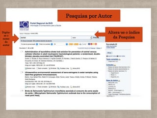 Pesquisa por Autor
Altera-se o índice
da Pesquisa
Digita-
se o
nome
do
autor
 