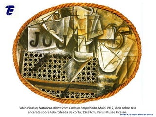 Pablo Picasso, Natureza-morta com Cadeira Empalhada, Maio 1912, óleo sobre tela
encerada sobre tela rodeada de corda, 29x37cm, Paris: Musée Picasso.
CEFET-RJ Campus Maria da Graça
 