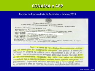 Profª Roberta Casali
CONAMA e APPCONAMA e APP
Parecer da Procuradoria da República – janeiro/2013
 