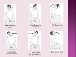 Lateralização
cervical direita
Lateralização
cervical esquerda
Extensão cervical
Rotação cervical
direita
Rotação cervical
esquerda
Flexão cervical
smaj@usp.br
 