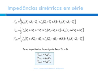 Impedâncias simétricas em série
UFPR- Universidade Federal do Paraná
Se as impedâncias forem iguais: Za = Zb = Zc
 