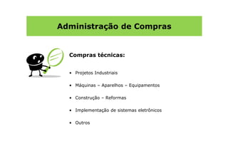 Administração de Compras


  Compras técnicas:


  • Projetos Industriais

  • Máquinas – Aparelhos – Equipamentos

  • Construção – Reformas

  • Implementação de sistemas eletrônicos

  • Outros
 
