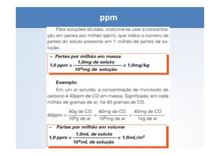 QUÍMICA - 1° Ano
Aspectos quantitativos das soluções (parte 1)
ppm
 