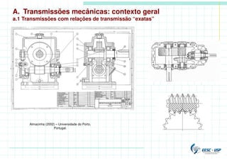 Almacinha (2002) – Universidade do Porto,
Portugal.
A. Transmissões mecânicas: contexto geral
a.1 Transmissões com relações de transmissão “exatas”
 