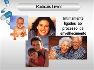 Intimamente
ligados ao
processo de
envelhecimento
Radicais Livres
 
