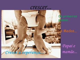 crescer...
Cresce a esperança...
Os Medos...
Os primeiros
passos...
Papai e
mamãe...
 