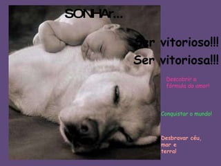 SONHAr... Conquistar o mundo! Descobrir a fórmula do amor! Desbravar céu, mar e terra! Ser vitorioso!!! Ser vitoriosa!!! 
