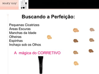 Buscando a Perfeição:
Pequenas Cicatrizes
Áreas Escuras
Manchas da Idade
Olheiras
Espinhas
Inchaço sob os Olhos

   A mágica do CORRETIVO
 