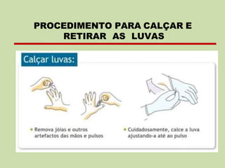 .
PROCEDIMENTO PARA CALÇAR E
RETIRAR AS LUVAS
 