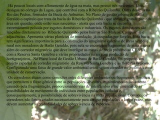 Há poucos locais com afloramento de água na mata, mas possui três nascentes. Uma deságua no córrego da Lagoa, que contribui com o Ribeirão Quilombo. Outra deságua no Rio das Pedras, formador da Bacia do Anhumas.  No Plano de gestão urbana de Barão Geraldo o capítulo que trata da bacia do Ribeirão Quilombo - que abrange grande parte da área em questão, onde estão suas nascentes - atesta que esta bacia se encontra extremamente poluída por esgotos domésticos e industriais. Os esgotos domésticos são lançados diretamente no  Ribeirão Quilombo pelos bairros São Marcos, Campineiro e adjacências. Apresenta várias planícies de inundação  já ocupadas por favelas. Esta bacia tem significativa importância para a construção do imaginário coletivo de áreas verdes e rural nos moradores de Barão Geraldo, pois nela se encontram fragmentos de mata nativa além do corredor migratório que deve interligar as matas de brejo próximo ao CEASA com a Reserva Santa Genebra e várias propriedades rurais com produção de hortigranjeiros.    No Plano local de Gestão Urbana de Barão Geraldo, foi proposto um projeto especial de corredor migratório  da Reserva Santa Genebra e as florestas brejosas. Configurando uma faixa de grande valor ambiental criou-se um corredor migratório, como unidade de conservação. Os corredores atuam como conexões entre diferentes ambientes ou fragmentos florestais que permitem o fluxo gênico entre as populações silvestres, minimizando o isolamento causado pela fragmentação, proporcionando vias de intercâmbio e incrementando as possibilidades de movimento de indivíduos entre populações isoladas e, consequentemente, a possibilidade de sobrevivência na meta populacional. Contudo, os corredores não foram criados necessariamente para abrigar populações a longo prazo, mas devem aumentar as probabilidades de sobrevivência de espécies. 