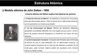 Estrutura Atômica
 Modelo atômico de John Dalton - 1808
A teoria atômica de Dalton explica leis básicas da química
 