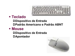 Teclado Dispositivo de Entrada Padrão Americano e Padrão ABNT Mouse Dispositivo de Entrada Apontador 
