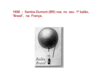 1898 - Santos-Dumont (BR) voa no seu 1º balão,
“Brasil”, na França.
 