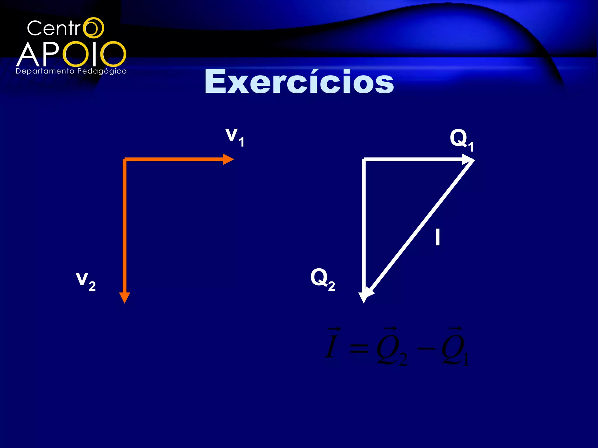 Exercícios
      v1                Q1



                    I
v2         Q2
                   
            I = Q2 − Q1
 