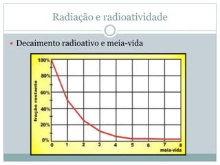 Radiação e radioatividade

 Decaimento radioativo e meia-vida
 