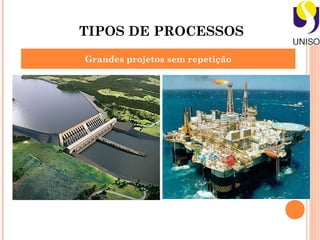 TIPOS DE PROCESSOS
Grandes projetos sem repetição
 
