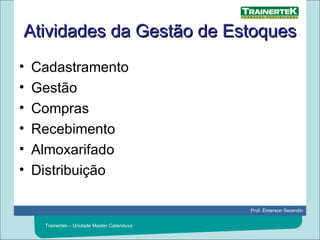 Atividades da Gestão de Estoques Cadastramento Gestão Compras Recebimento Almoxarifado Distribuição 