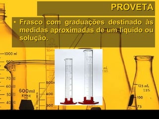 PROVETA Frasco com graduações destinado às medidas  aproximadas  de um líquido ou solução.  