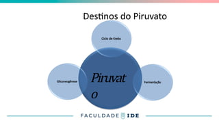Destinos do Piruvato
Piruvat
o
Ciclo de Krebs
Fermentação
Gliconeogênese
 