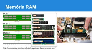 Memória RAM 
http://tecnoreview.com/tecnologia/a-evolucao-das-memorias-ram/ 
 