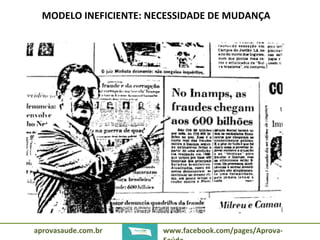 MODELO INEFICIENTE: NECESSIDADE DE MUDANÇA 
aprovasaude.com.br www.facebook.com/pages/Aprova- 
Saúde 
 