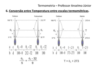Termometria – Professor Anselmo Júnior
6. Conversão entre Temperatura entre escalas termométricas.
 