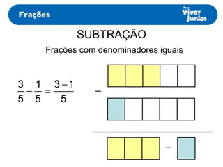 SUBTRAÇÃO
5
13
5
1
5
3 −
=− _
Frações com denominadores iguais
_
 