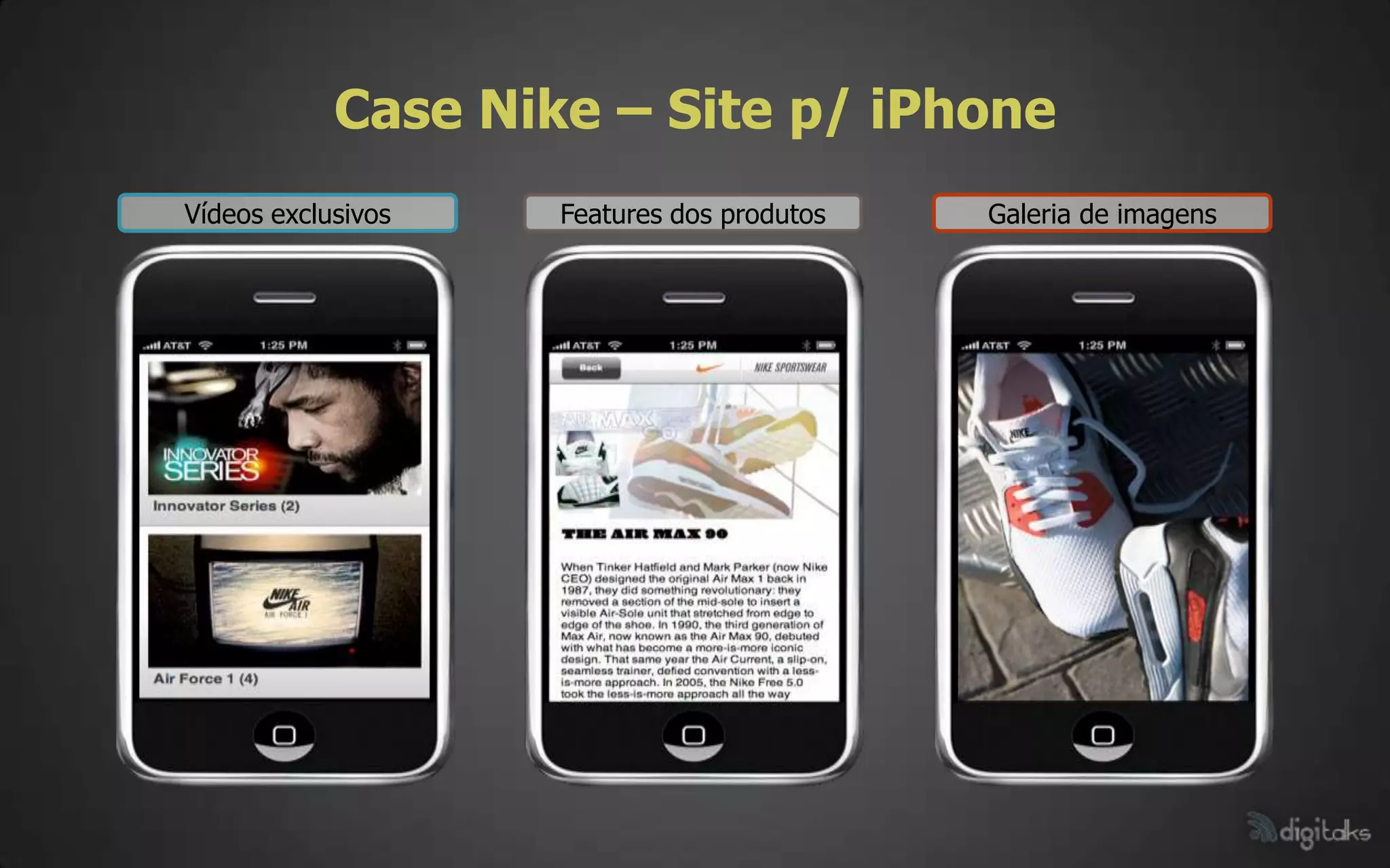 Case Nike – Site p/ iPhone
Vídeos exclusivos   Features dos produtos   Galeria de imagens
 